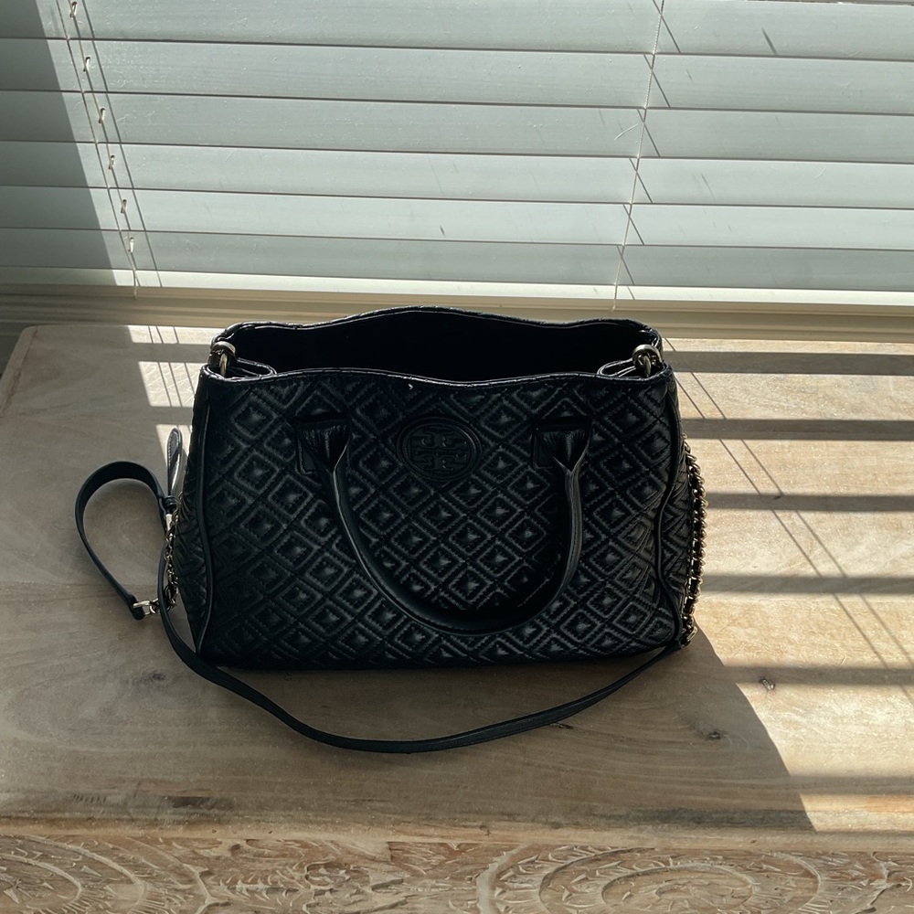 Tory Burch Black Diamond-Pattern Shoulder Bag